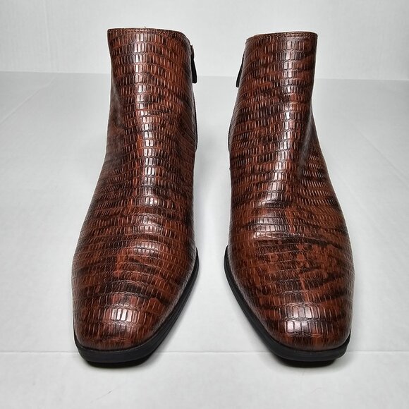Franco Sarto Nico Ankle Boots Faux Croc Espresso Brown Block Heel Size 10 - Picture 3 of 11
